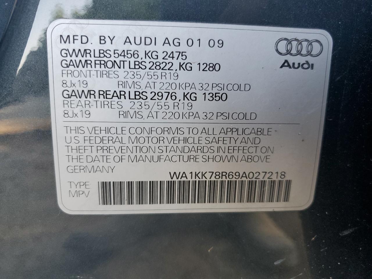 WA1KK78R69A027218 2009 Audi Q5 3.2