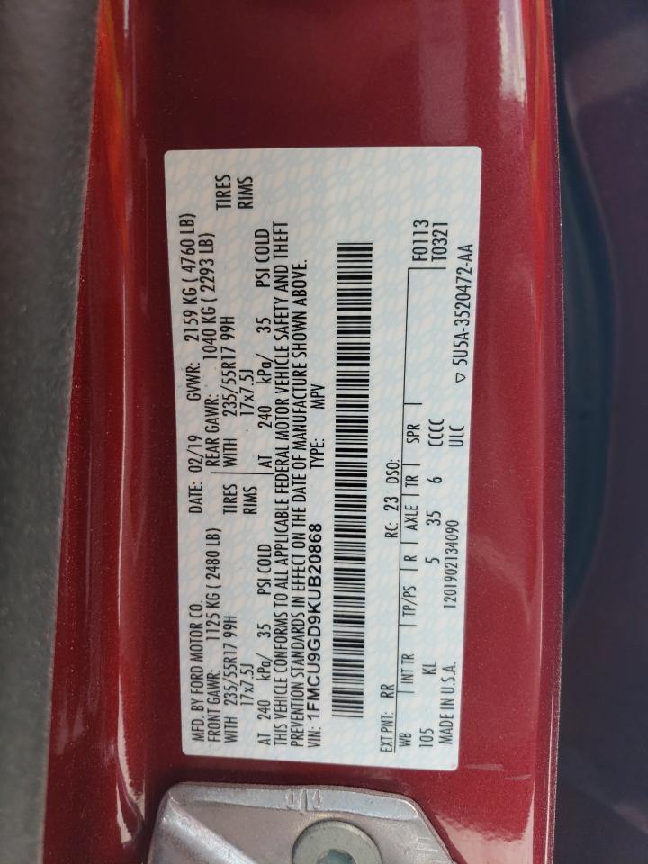 1FMCU9GD9KUB20868 FORD ESCAPE 2019