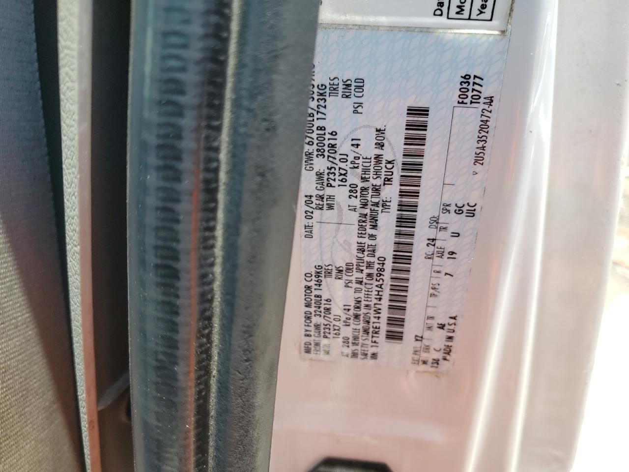 1FTRE14W14HA59840 2004 Ford Econoline E150 Van