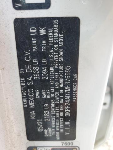 2021 Kia Forte Fe VIN: 3KPF24AD7ME376995 Lot: 60119354
