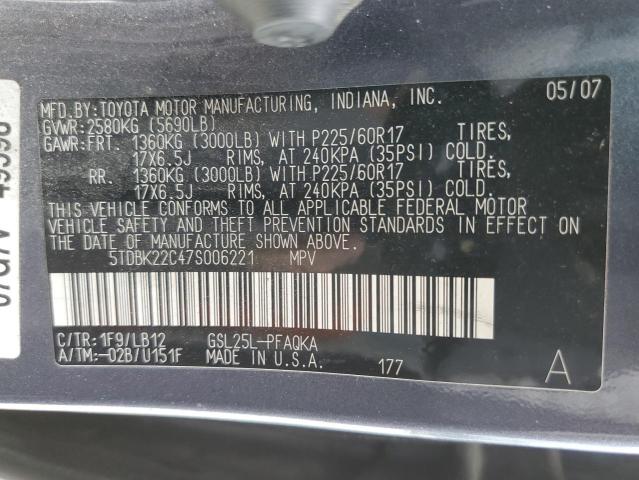 5TDBK22C47S006221 2007 Toyota Sienna Xle