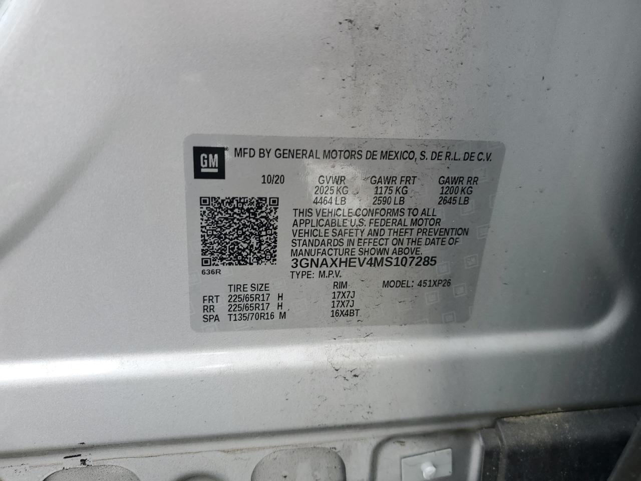 3GNAXHEV4MS107285 2021 Chevrolet Equinox Ls