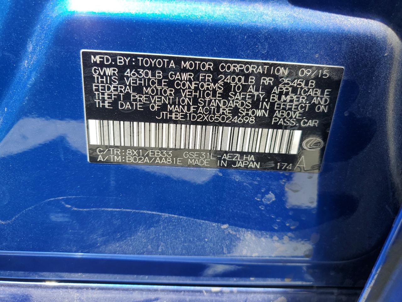 JTHBE1D2XG5024698 2016 Lexus Is 350