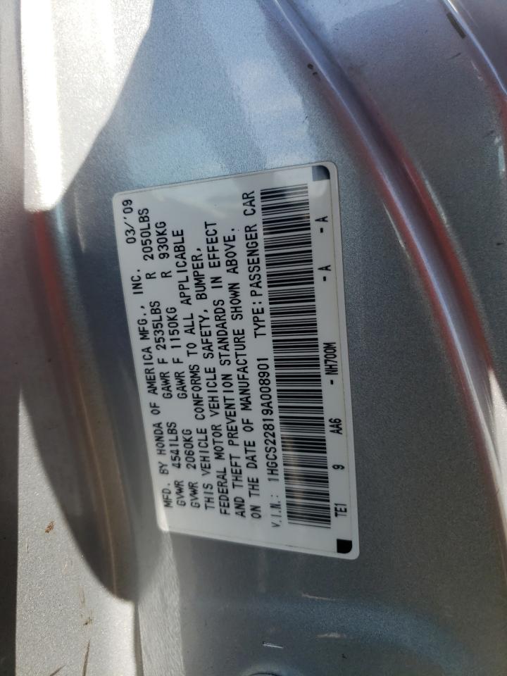 1HGCS22819A008901 2009 Honda Accord Exl