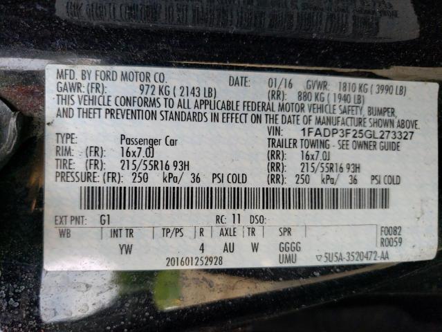 2016 Ford Focus Se VIN: 1FADP3F25GL273327 Lot: 57162554