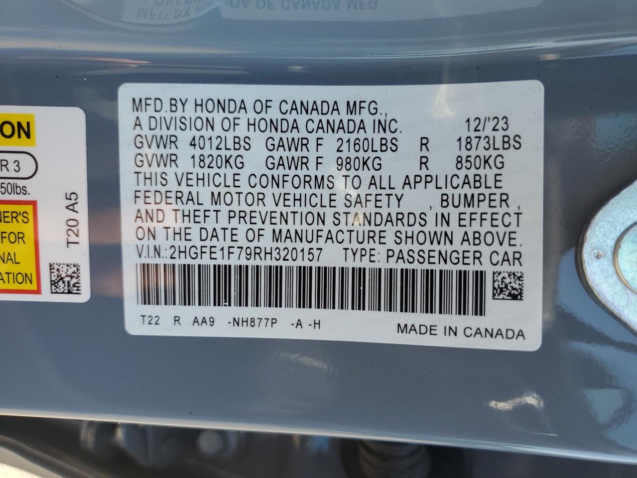2HGFE1F79RH320157 2024 Honda Civic Ex 2HGFE1F79RH320157 2024 Honda Civic Ex