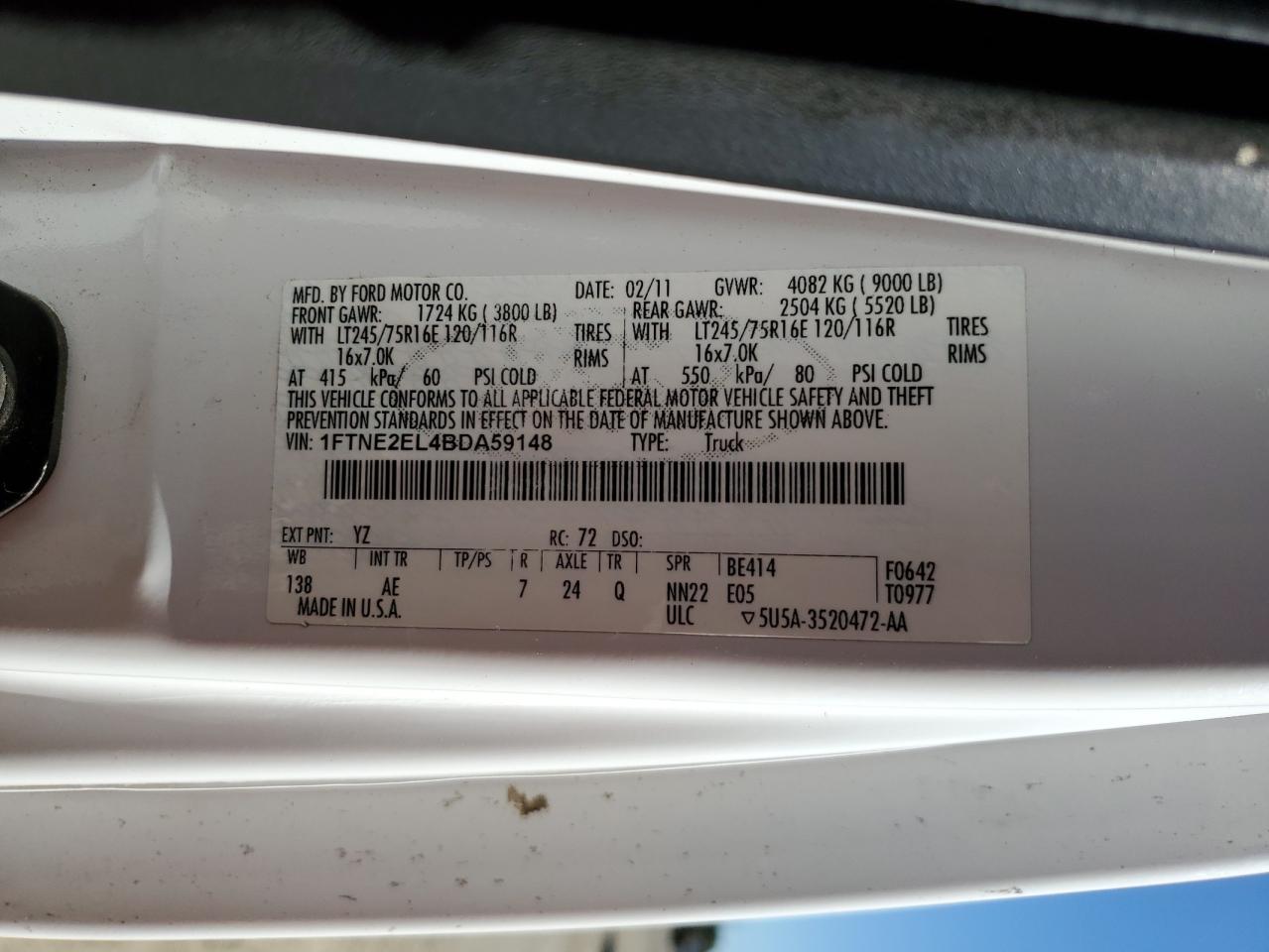 1FTNE2EL4BDA59148 2011 Ford Econoline E250 Van