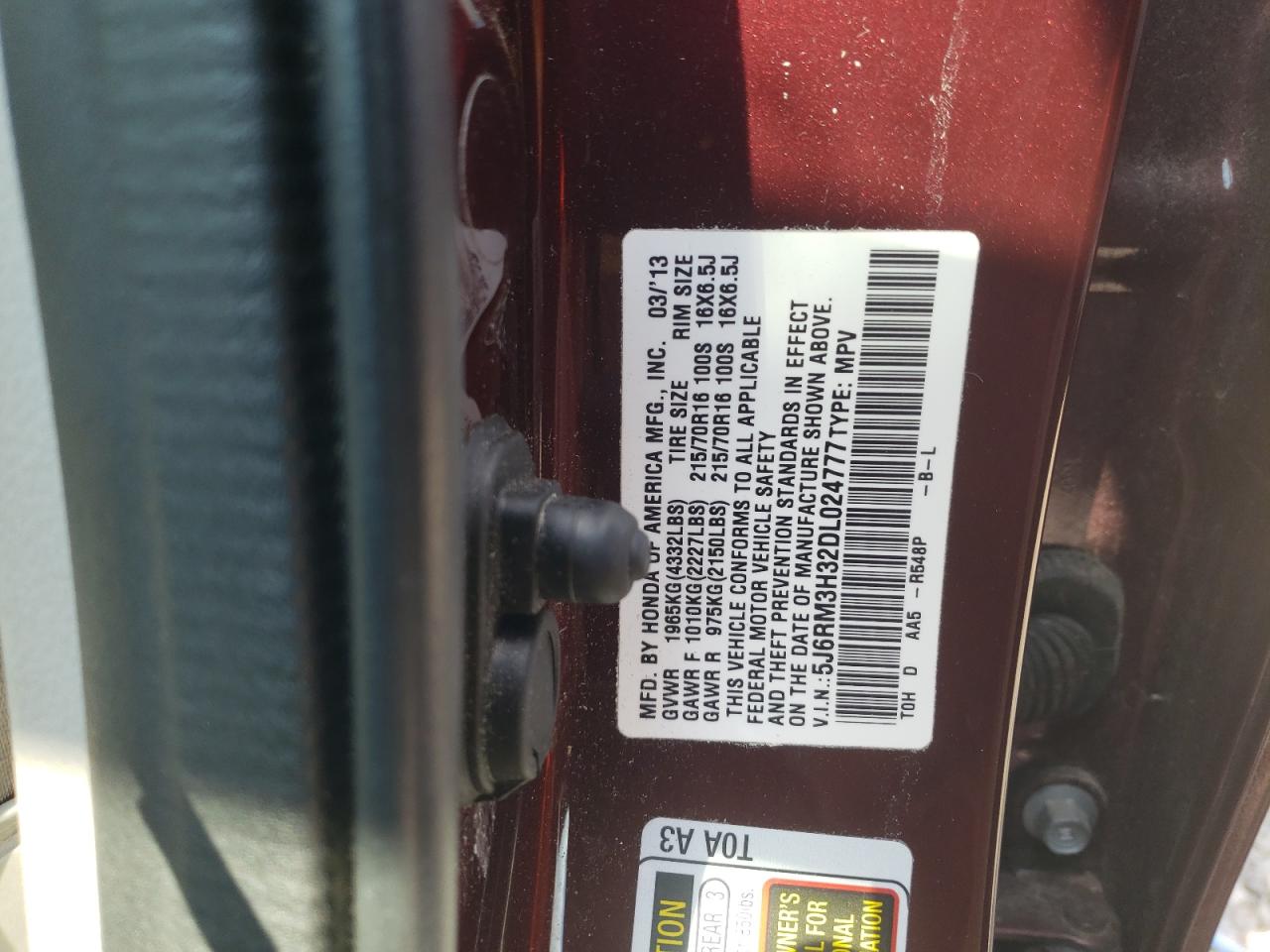 5J6RM3H32DL024777 2013 Honda Cr-V Lx