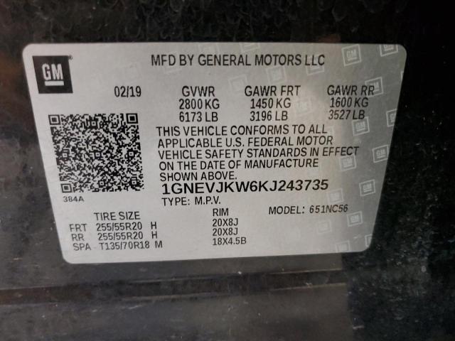 2019 Chevrolet Traverse High Country VIN: 1GNEVJKW6KJ243735 Lot: 57680384