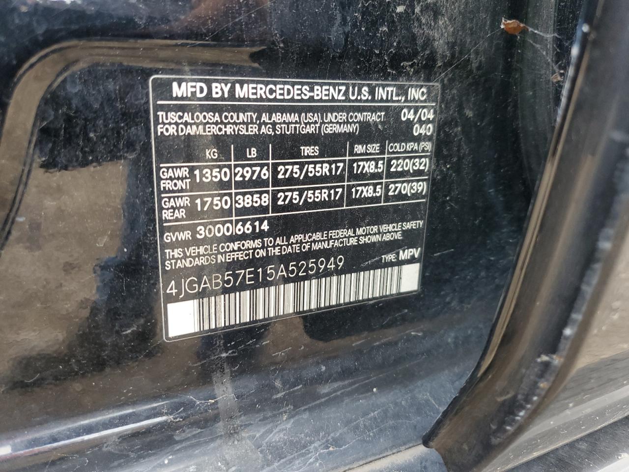 4JGAB57E15A525949 2005 Mercedes-Benz Ml 350