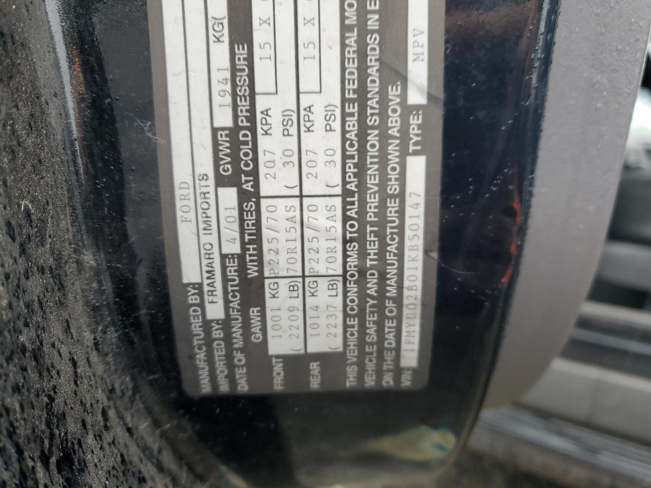 1FMYU02B01KB50147 2001 Ford Escape Xls