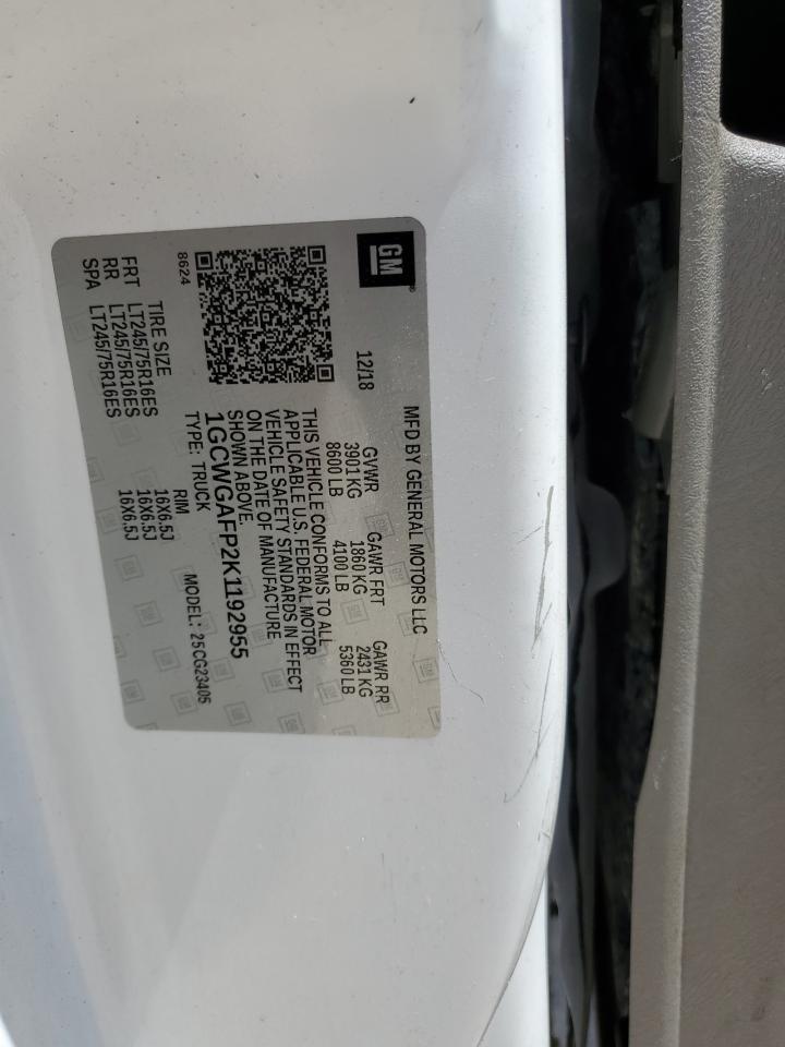 1GCWGAFP2K1192955 2019 Chevrolet Express G2500