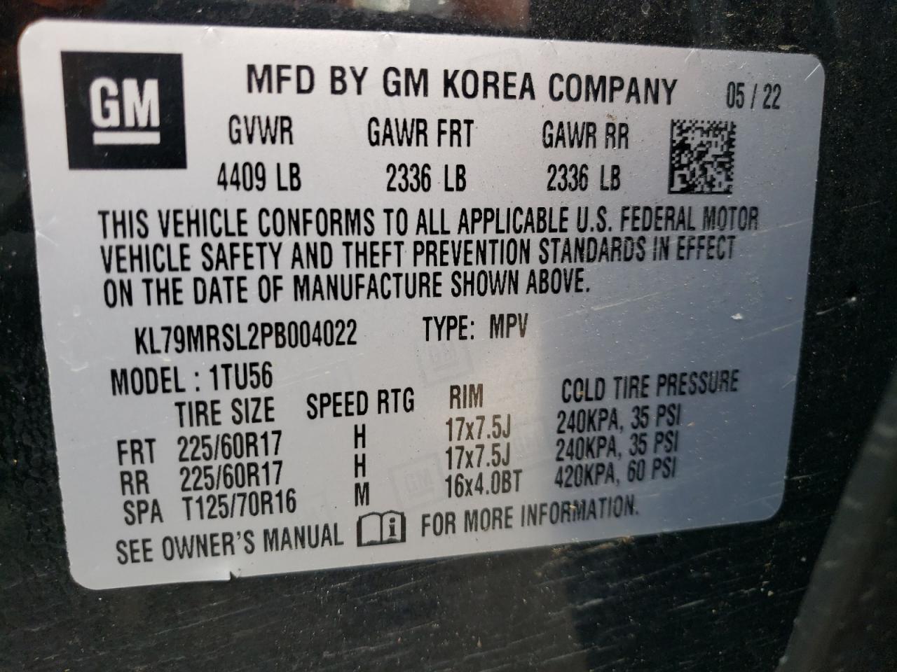 KL79MRSL2PB004022 2023 Chevrolet Trailblazer Lt