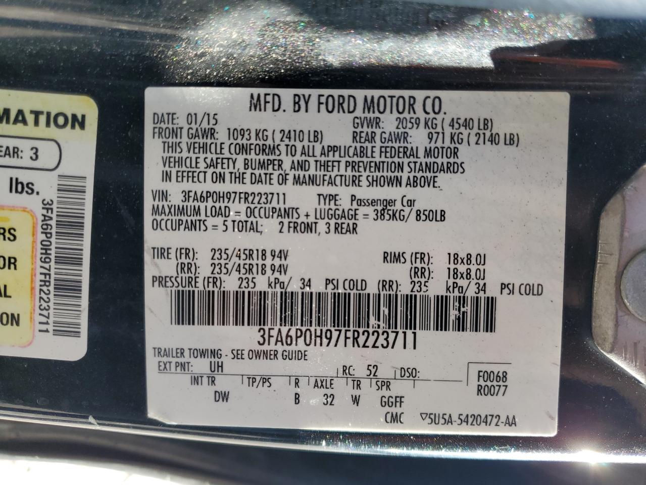 3FA6P0H97FR223711 2015 Ford Fusion Se