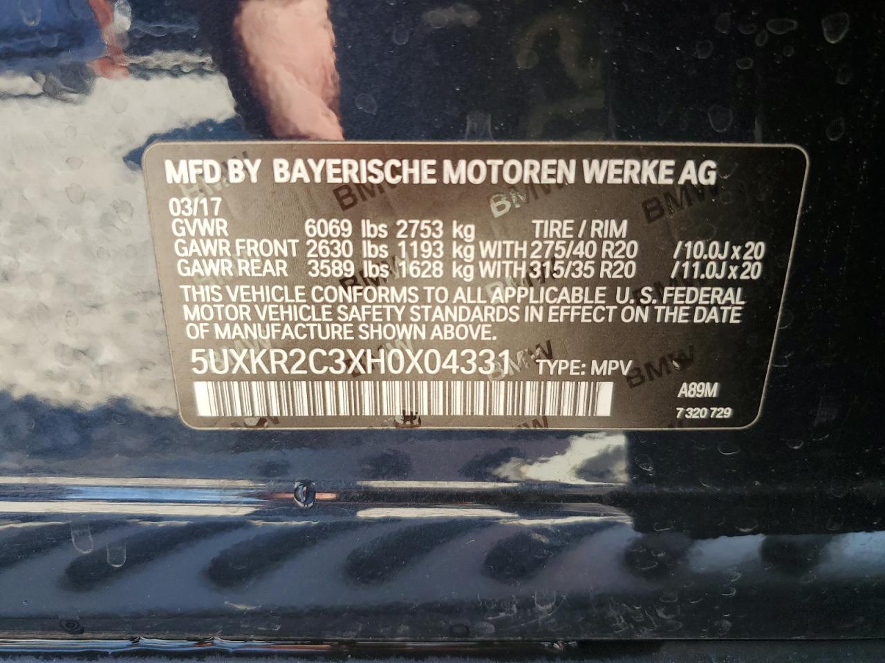 5UXKR2C3XH0X04331 2017 BMW X5 Sdrive35I