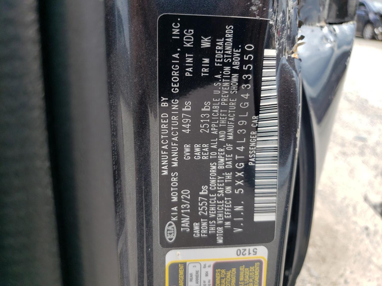 5XXGT4L39LG433550 2020 Kia Optima Lx