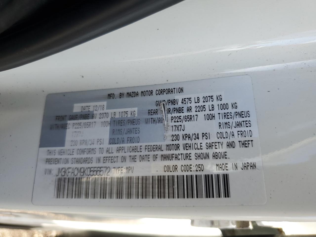 JM3KFACM9K0556572 2019 Mazda Cx-5 Touring