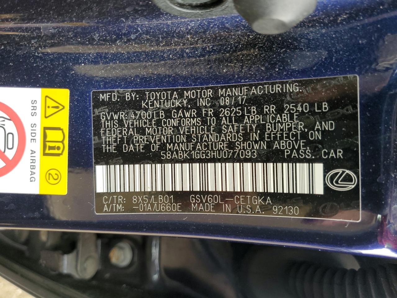 58ABK1GG3HU077093 2017 Lexus Es 350