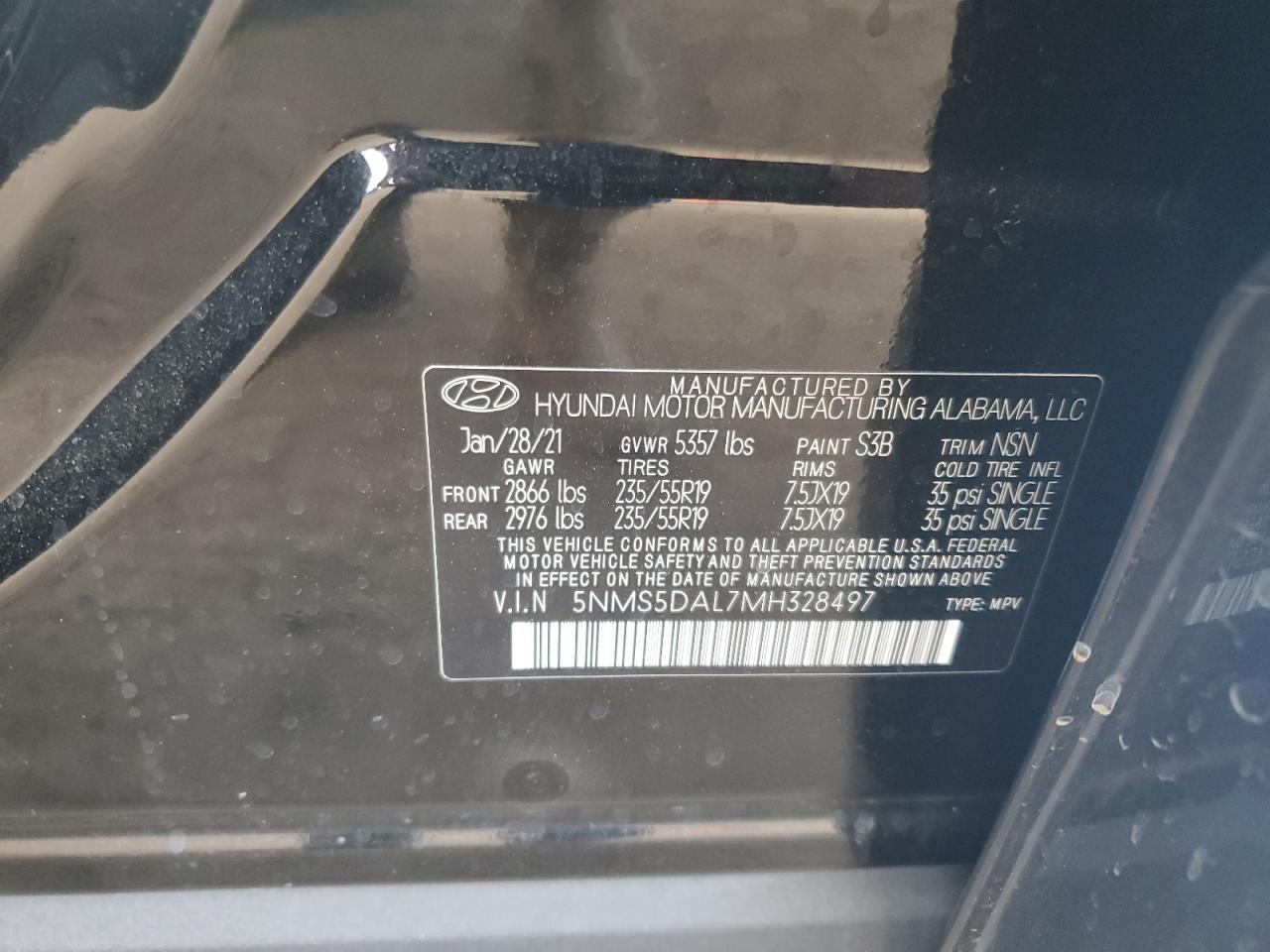 5NMS5DAL7MH328497 2021 Hyundai Santa Fe Calligraphy