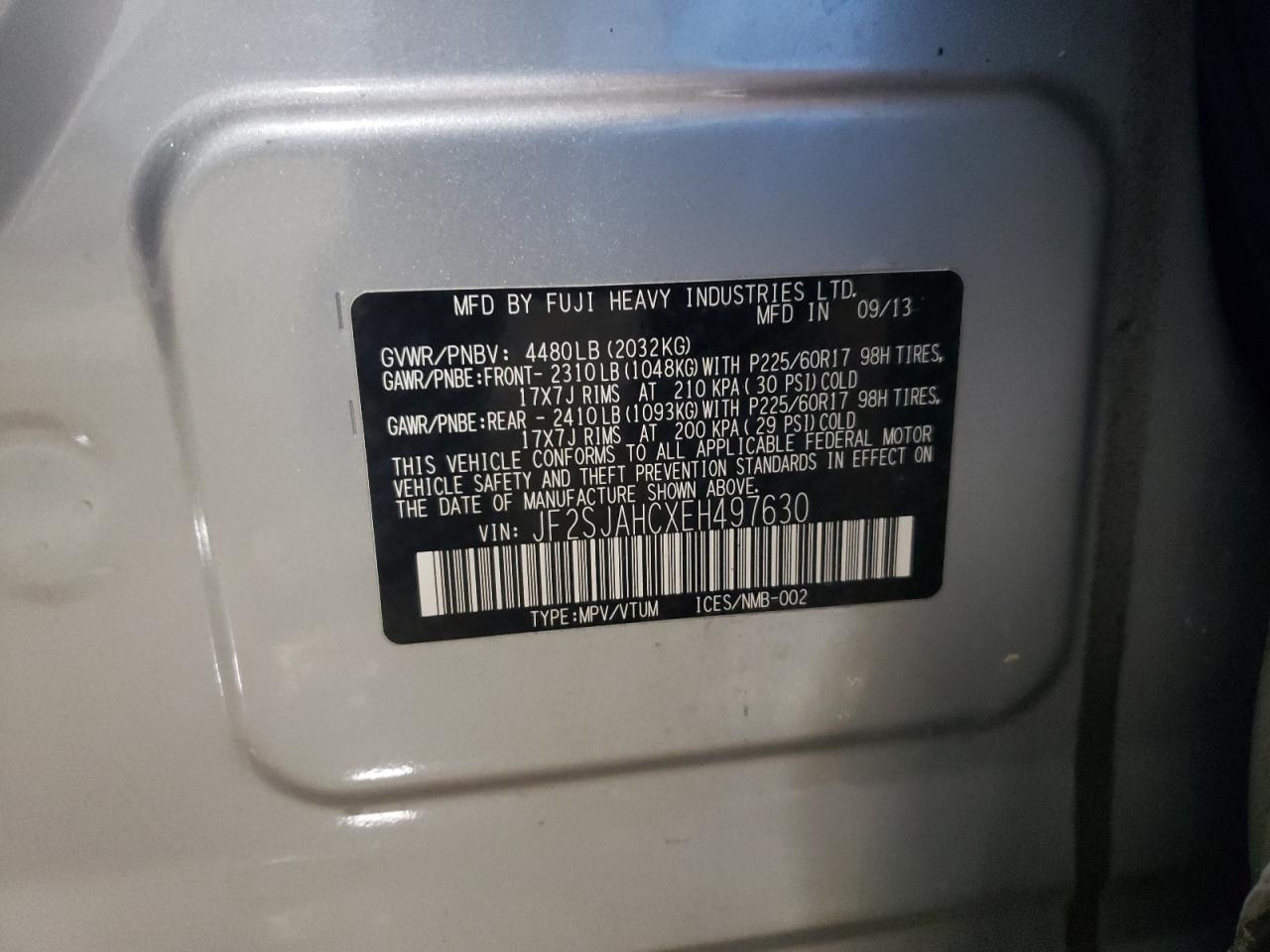 JF2SJAHCXEH497630 2014 Subaru Forester 2.5I Limited