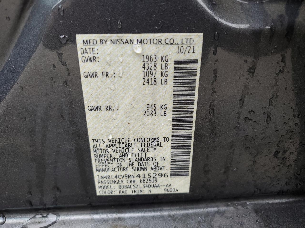 1N4BL4CV9MN415296 NISSAN ALTIMA 2021