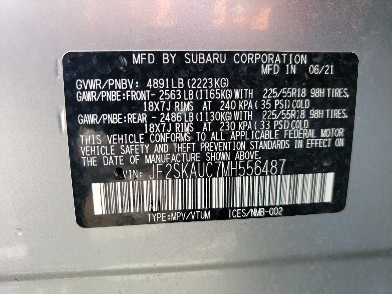 JF2SKAUC7MH556487 2021 Subaru Forester Limited