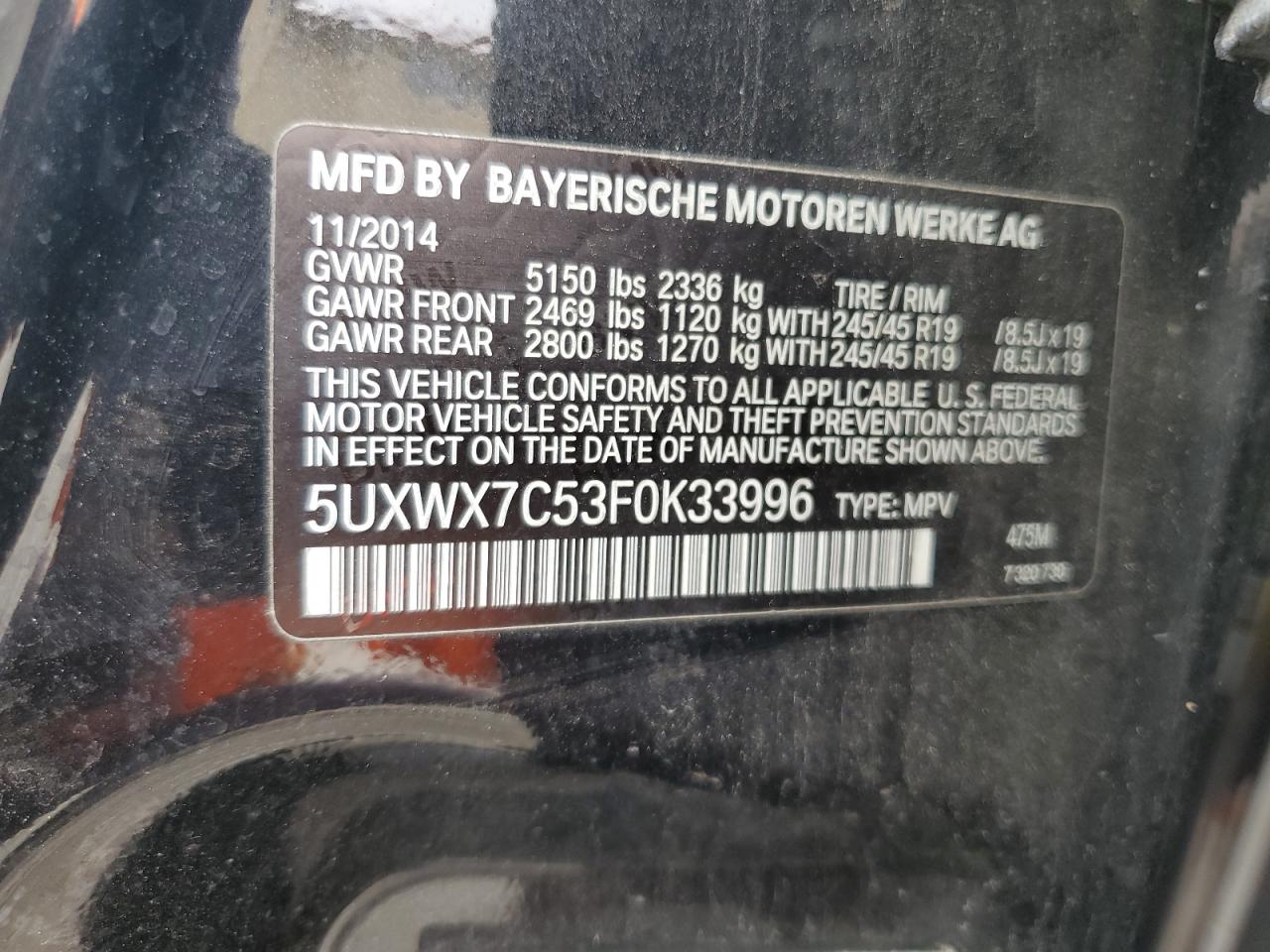 5UXWX7C53F0K33996 2015 BMW X3 xDrive35I