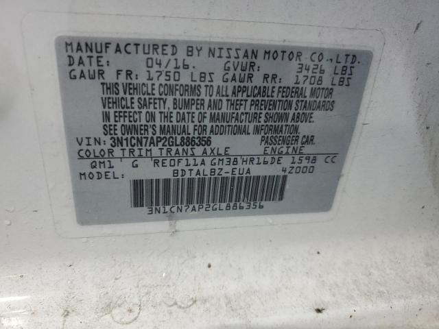 2016 Nissan Versa S VIN: 3N1CN7AP2GL886356 Lot: 60320584