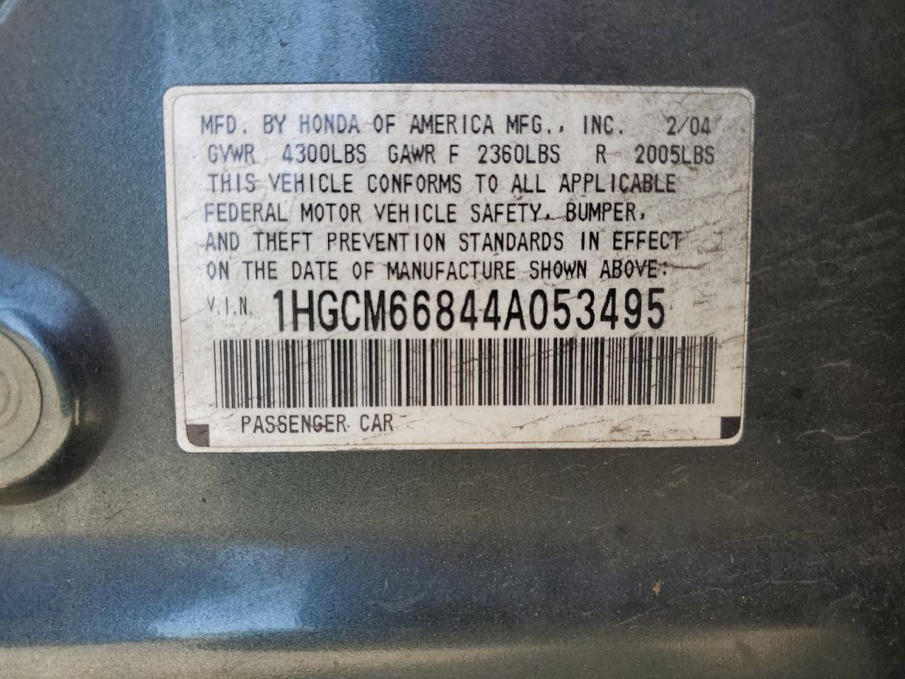 1HGCM66844A053495 2004 Honda Accord Ex