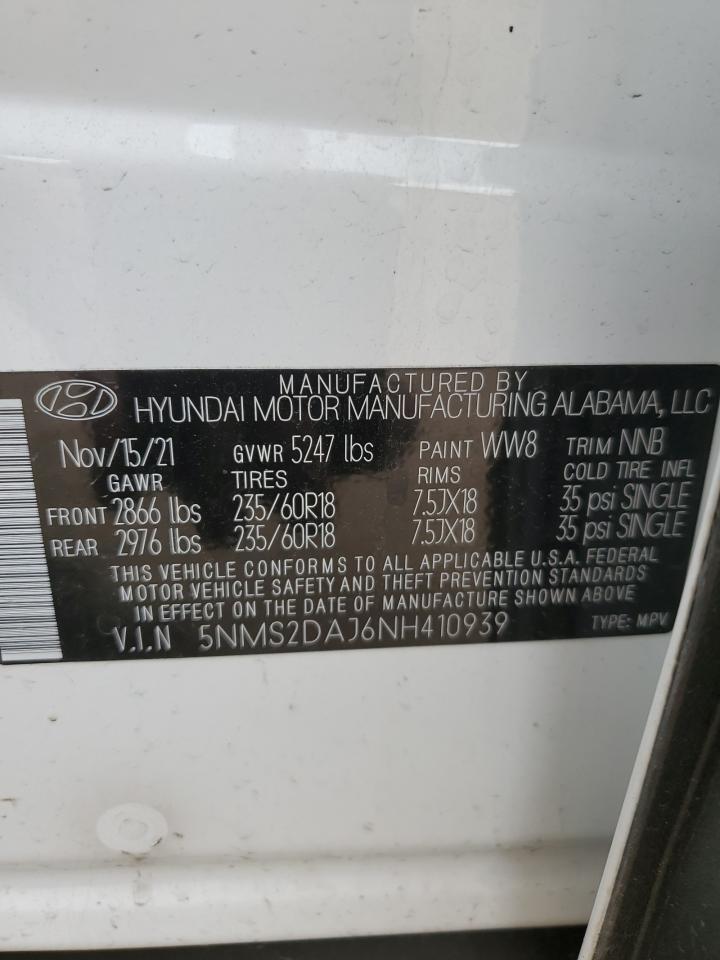 5NMS2DAJ6NH410939 2022 Hyundai Santa Fe Sel