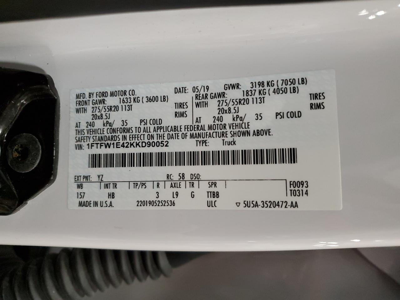 1FTFW1E42KKD90052 2019 Ford F150 Supercrew 1FTFW1E42KKD90052 2019 Ford F150 Supercrew