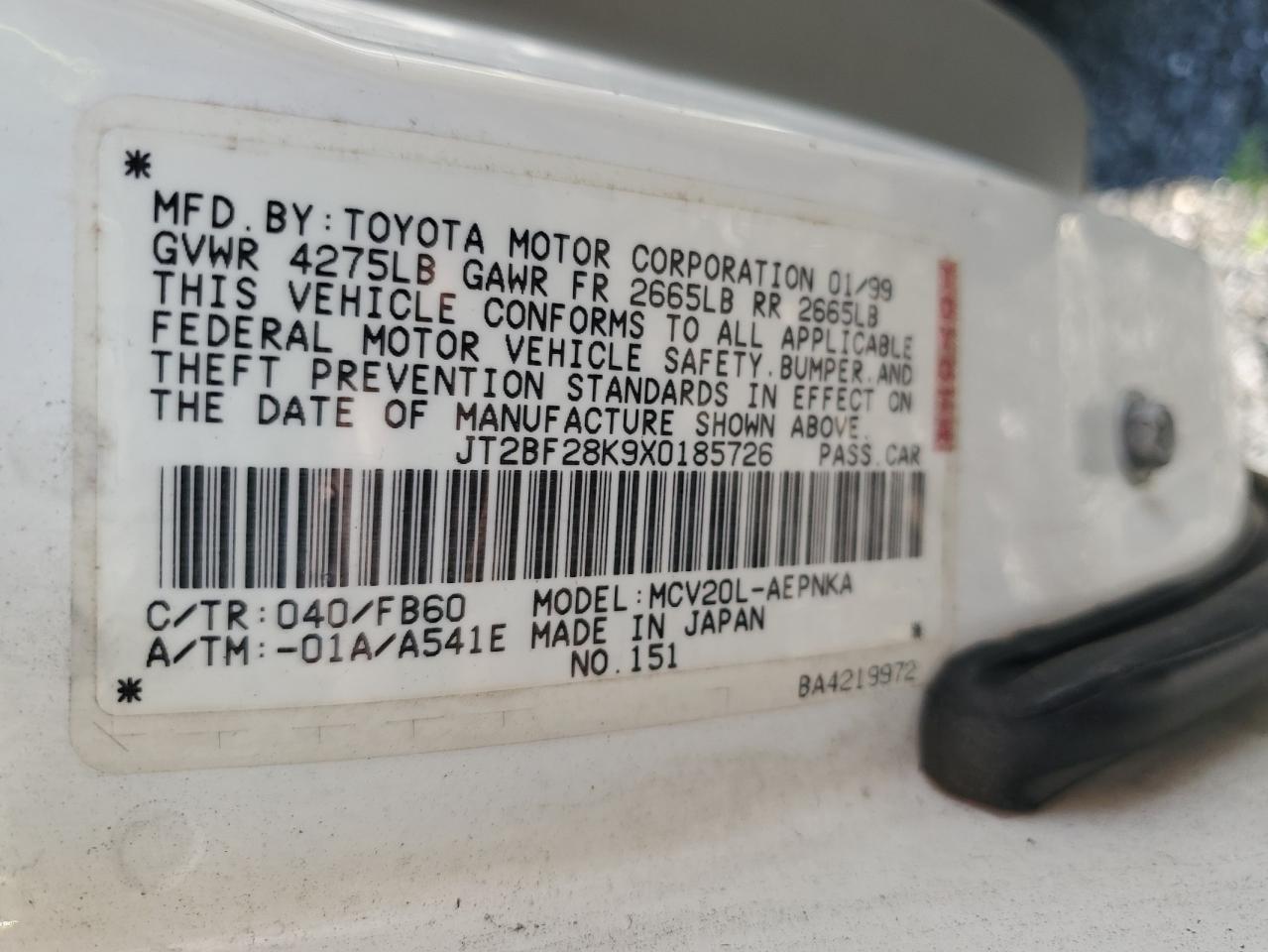 JT2BF28K9X0185726 1999 Toyota Camry Le