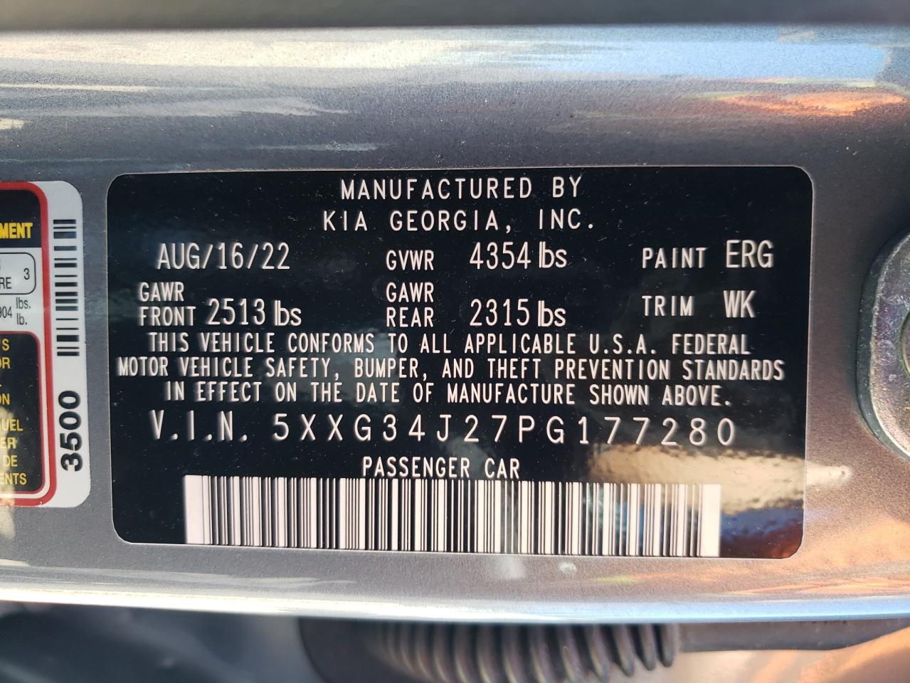 5XXG34J27PG177280 2023 Kia K5 Ex