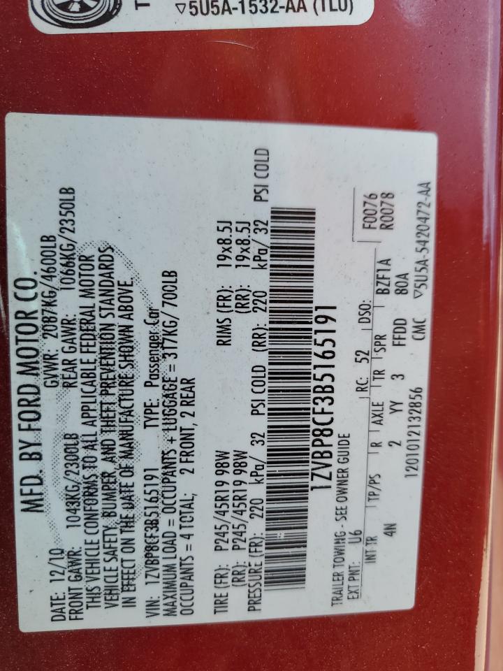 1ZVBP8CF3B5165191 2011 Ford Mustang Gt