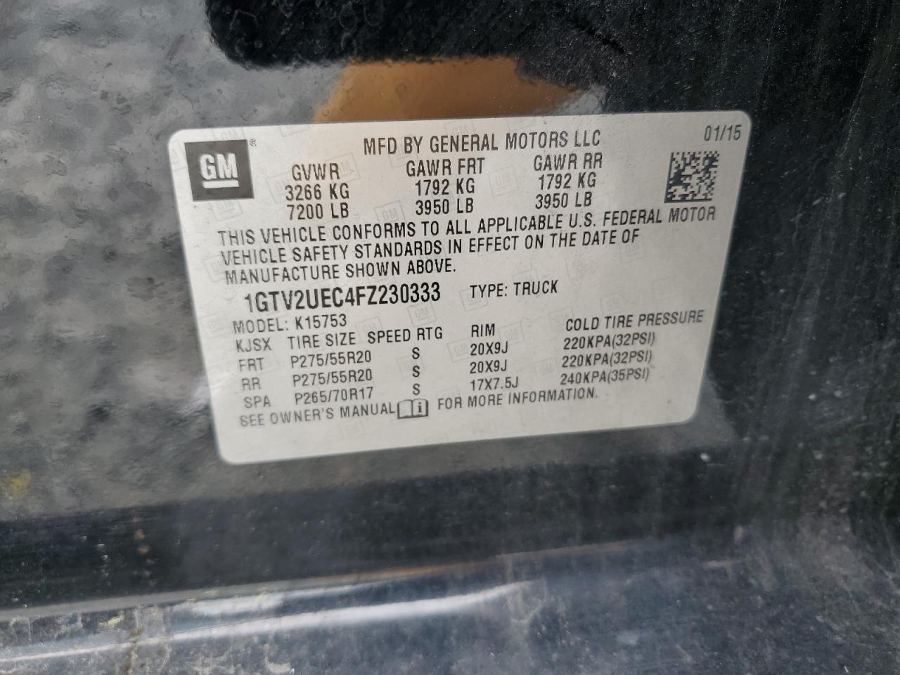 1GTV2UEC4FZ230333 2015 GMC Sierra K1500 Sle