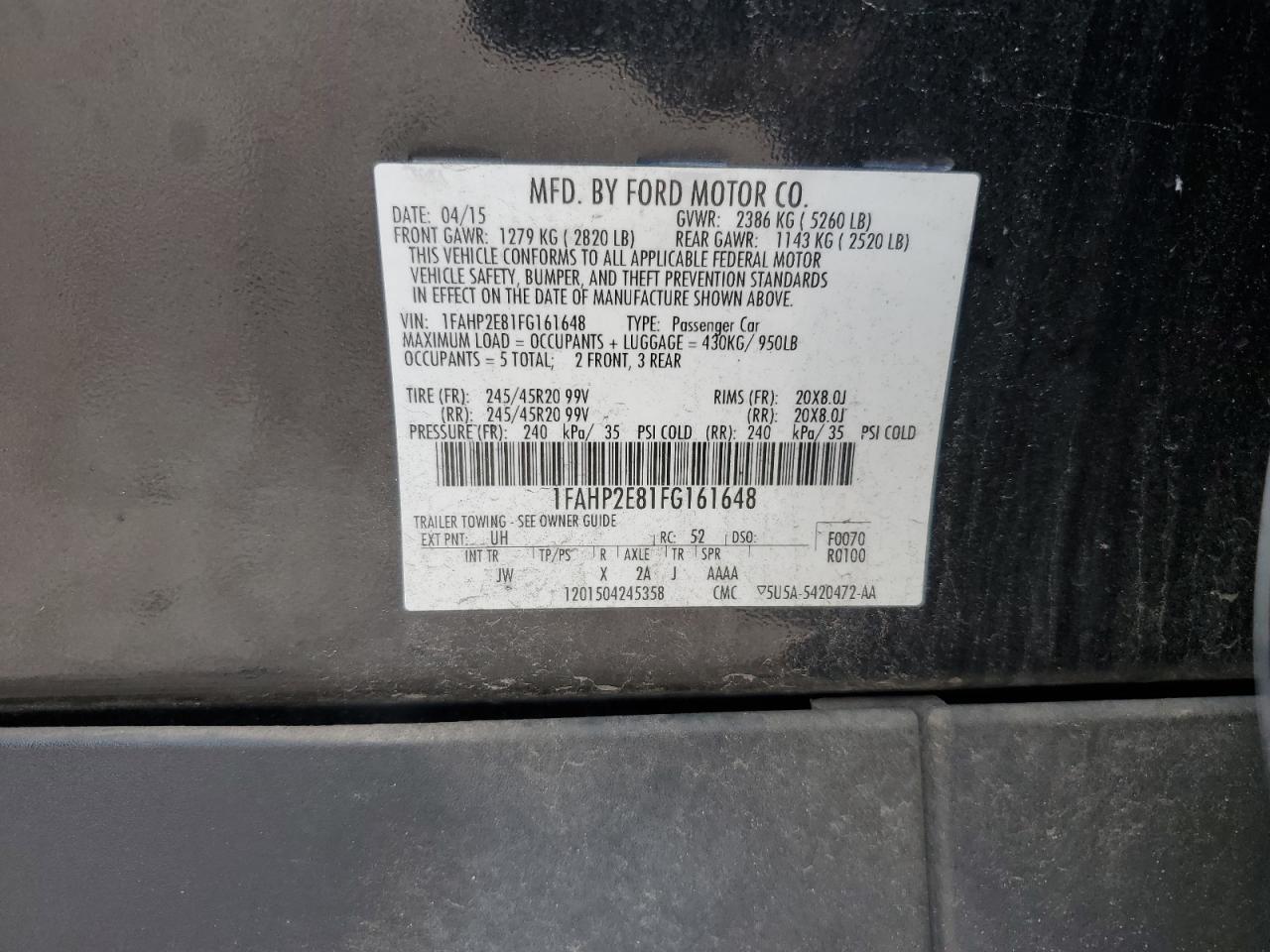 1FAHP2E81FG161648 2015 Ford Taurus Sel