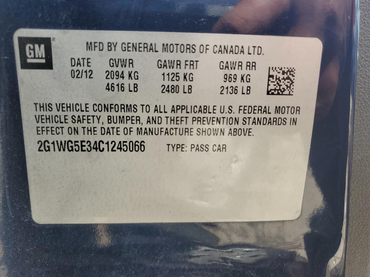 2G1WG5E34C1245066 2012 Chevrolet Impala Lt