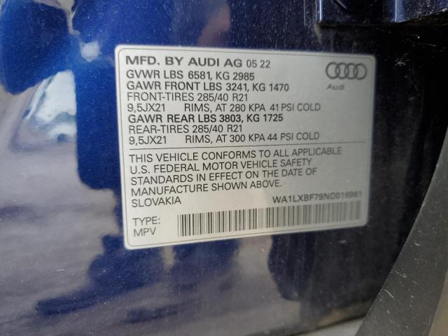 2022 Audi Q7 Premium Plus VIN: WA1LXBF79ND016961 Lot: 58257534