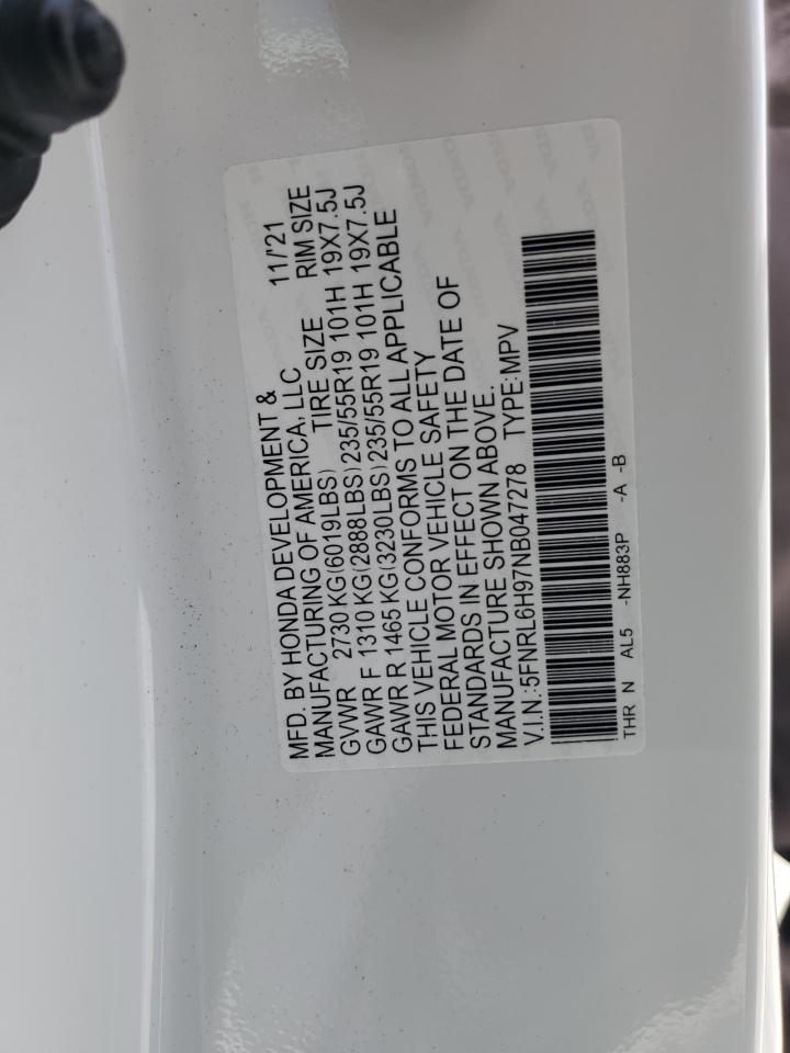 5FNRL6H97NB047278 2022 Honda Odyssey Elite