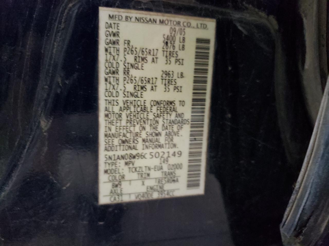 5N1AN08W96C502149 2006 Nissan Xterra Off Road