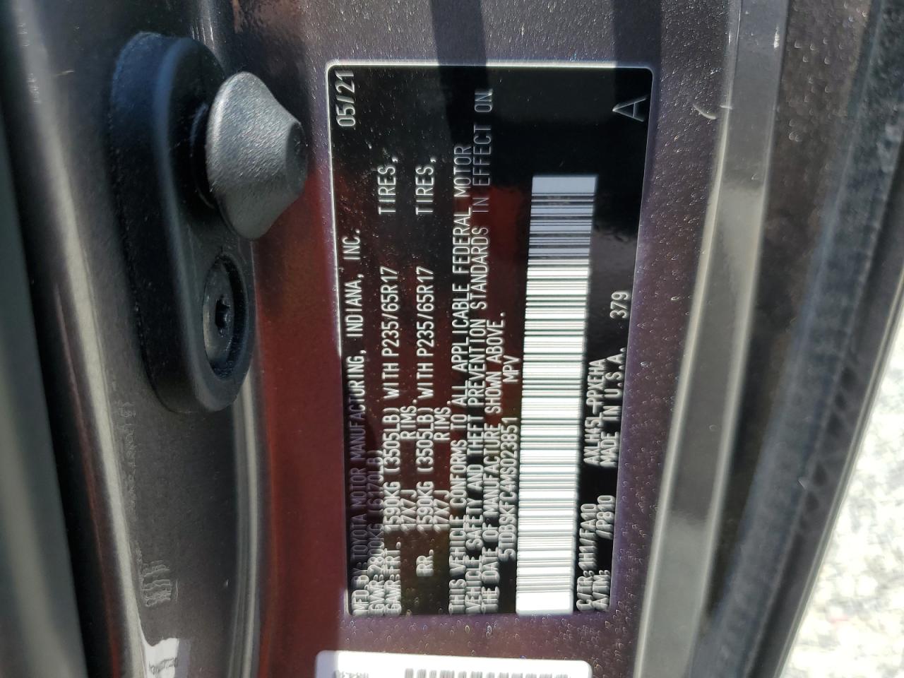 5TDBSKFC4MS023851 2021 Toyota Sienna Le