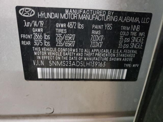 2020 Hyundai Santa Fe Se VIN: 5NMS23AD5LH139163 Lot: 58310924
