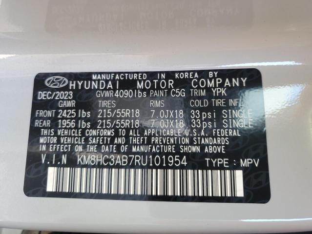 2024 Hyundai Kona Sel VIN: KM8HC3AB7RU101954 Lot: 57908084