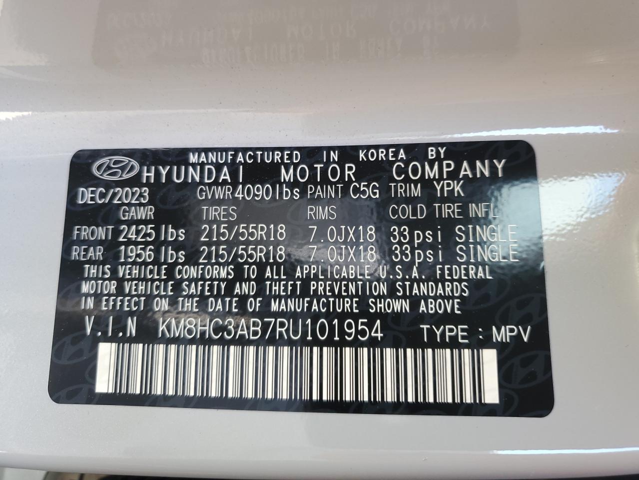 KM8HC3AB7RU101954 2024 Hyundai Kona Sel