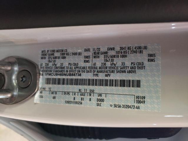 2022 Ford Escape Sel VIN: 1FMCU9H60NUB88738 Lot: 59155674