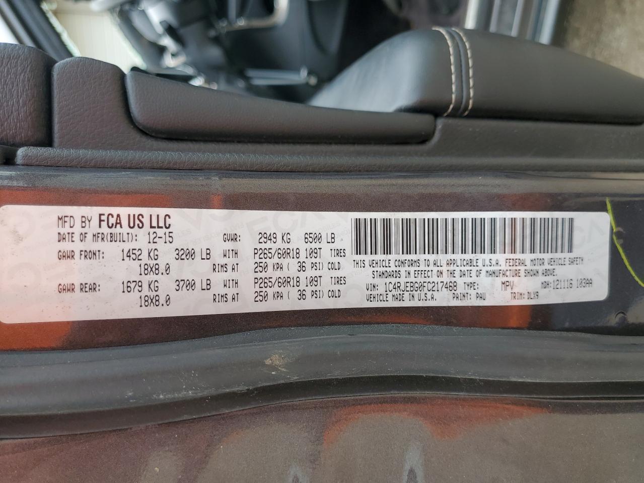 1C4RJEBG0FC217468 2015 Jeep Grand Cherokee Limited