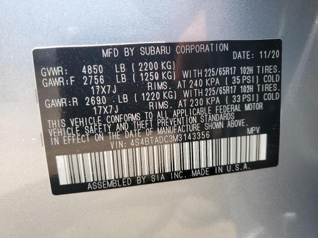 2021 Subaru Outback Premium VIN: 4S4BTADC3M3143356 Lot: 58706274