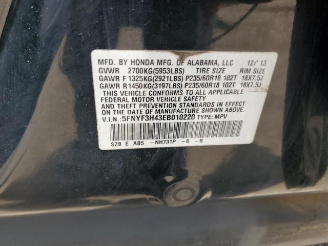 2014 Honda Pilot Ex VIN: 5FNYF3H43EB010220 Lot: 56459054