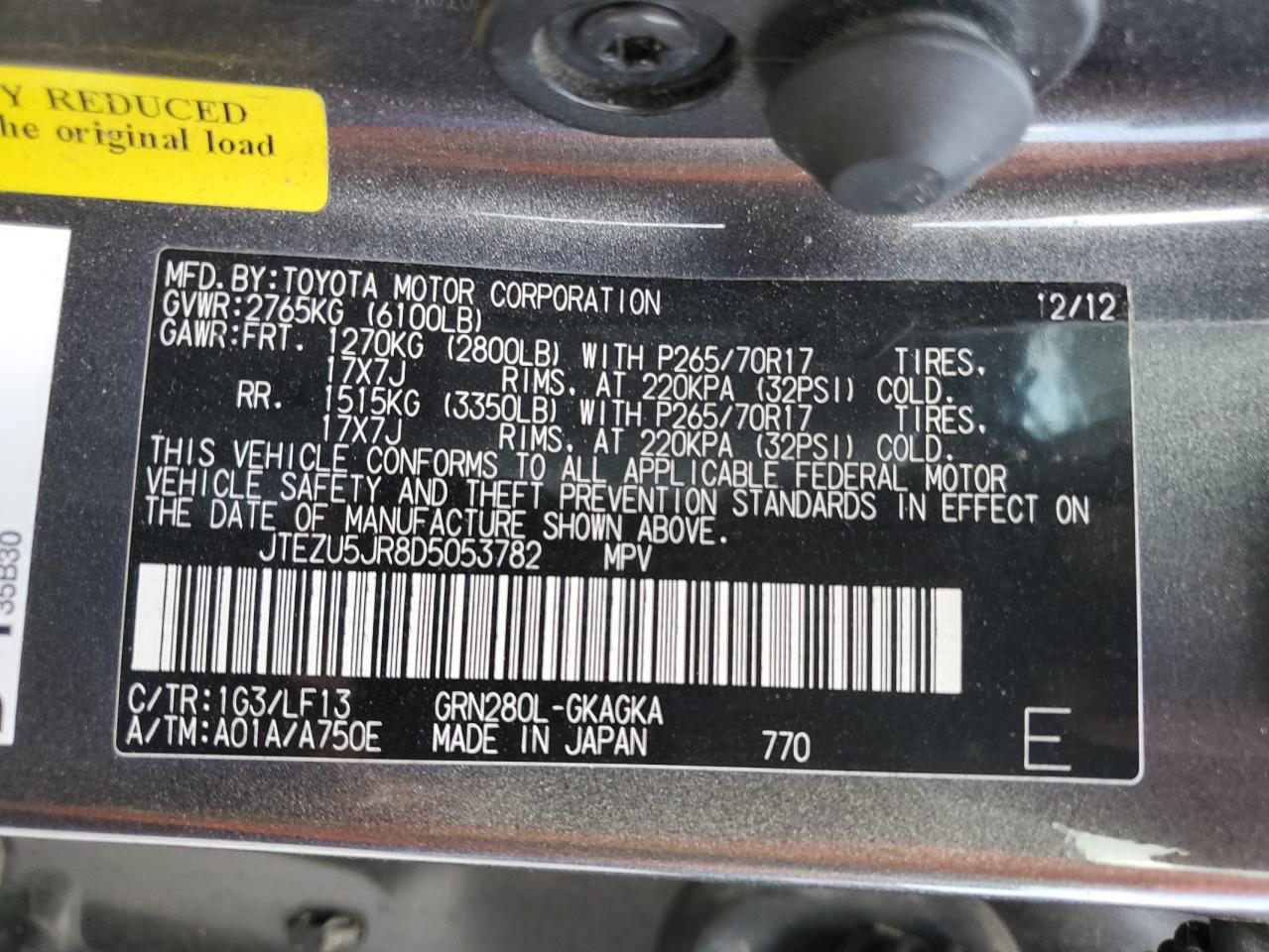 JTEZU5JR8D5053782 2013 Toyota 4Runner Sr5