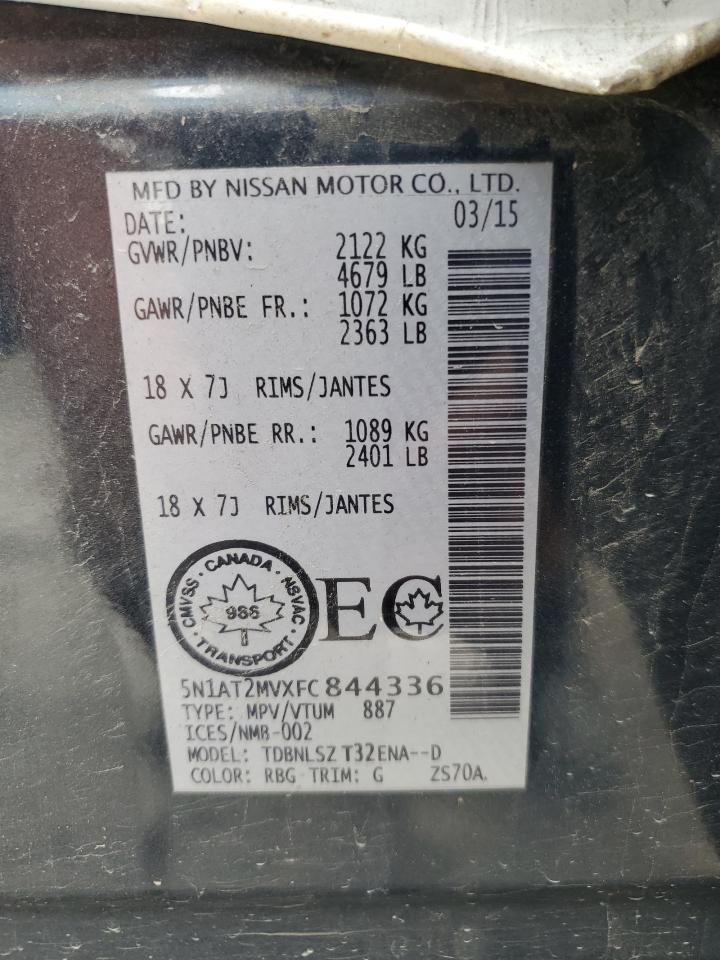 5N1AT2MVXFC844336 2015 Nissan Rogue S